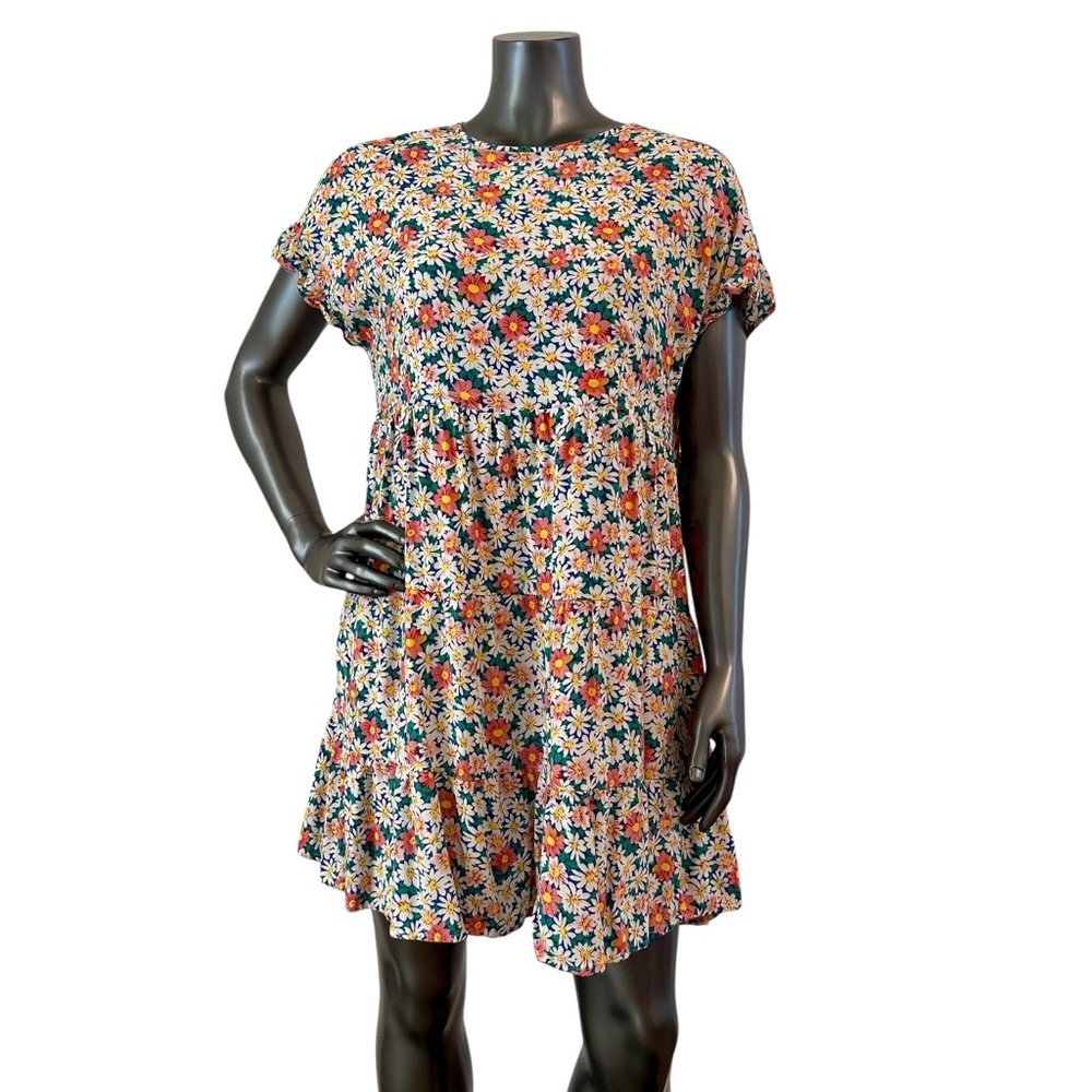Daisy Floral Print Women’s Summer Short Sleeve Dress – Size Large